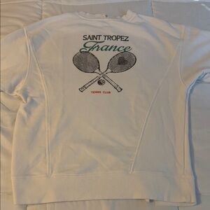 JoyLab White Saint Tropez France Tennis Club Sweatshirt with Green and Red Print